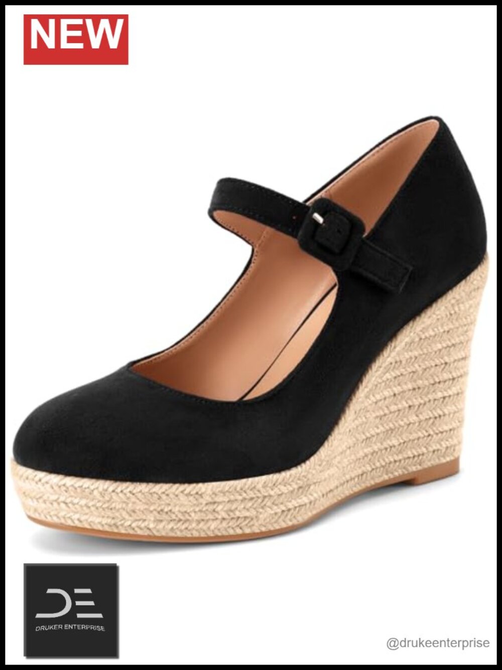 Women's Platform Wedge Heels Espadrille Mary Jane Suede Round Toe 4 Inch Heel